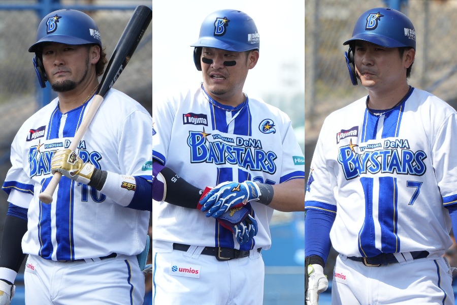 DeNA・戸柱恭孝、筒香嘉智、佐野恵太（左から）【写真：町田利衣】