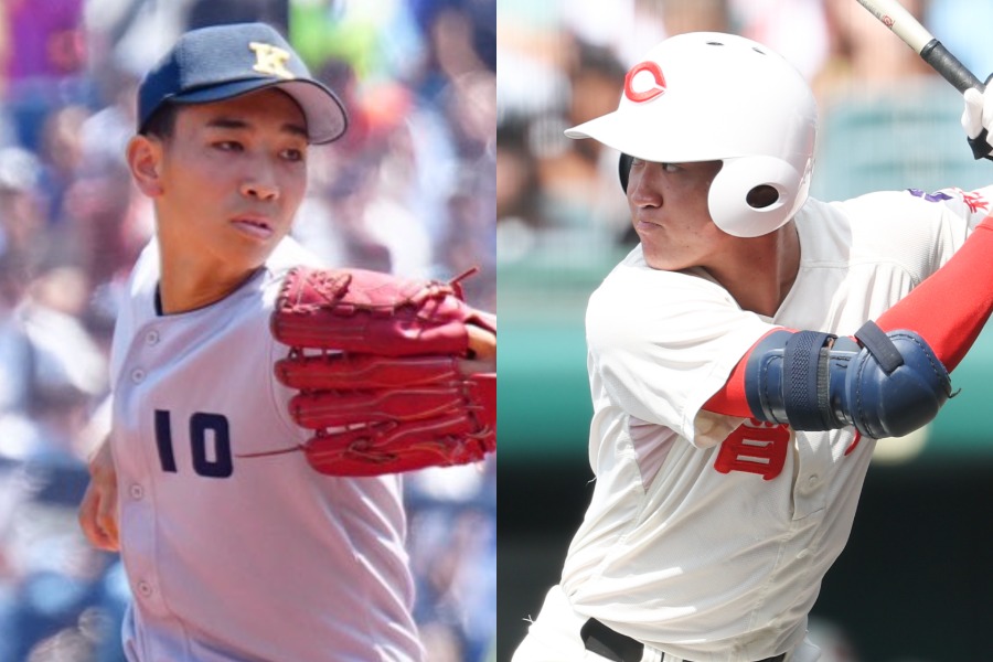 慶応・小宅雅己（左）と智弁和歌山・藤田一波【写真：荒川祐史、加治屋友輝】