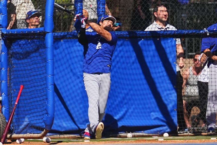 フリー打撃を行ったドジャース・大谷翔平【写真:荒川祐史】