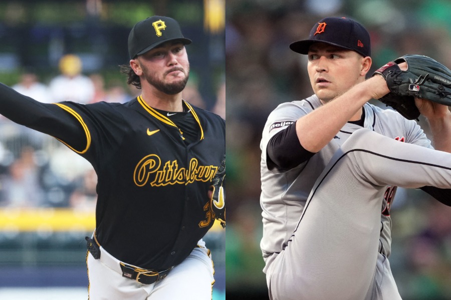 パイレーツのポール・スキーンズ(左)とタイガースのタリック・スクーバル【写真:ロイター】