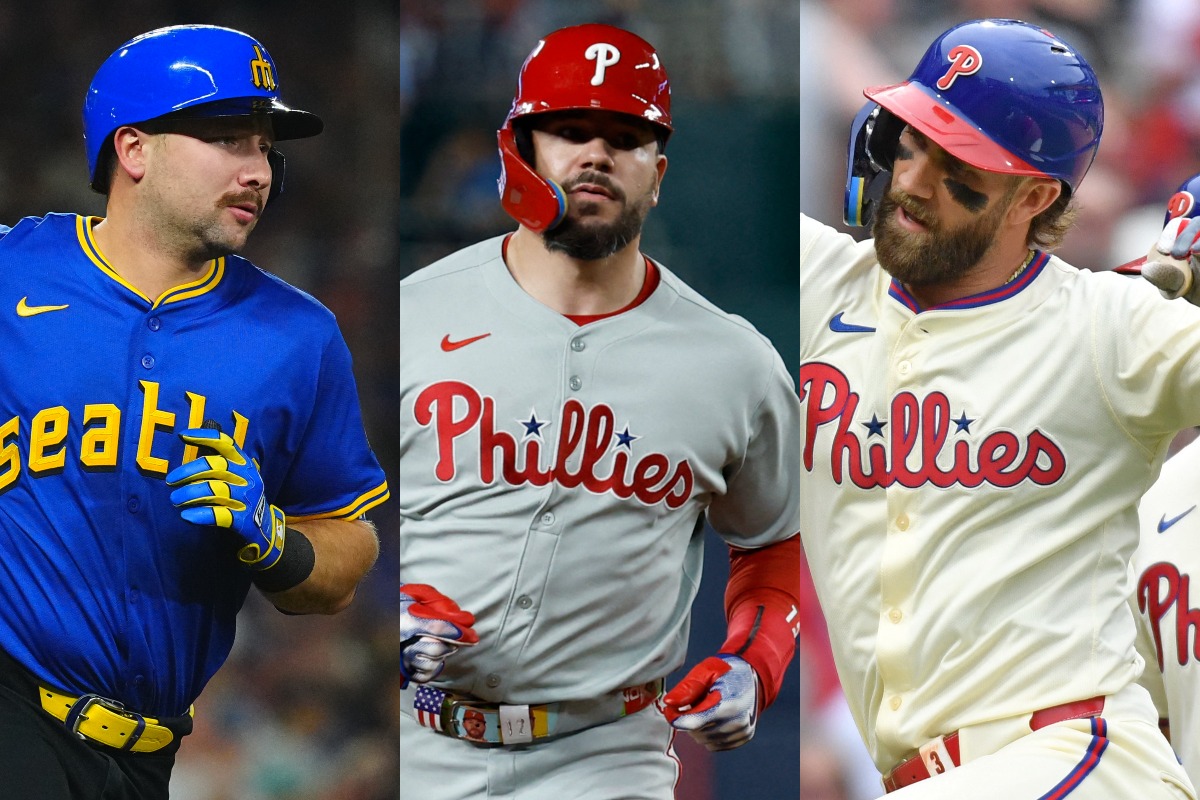 カル・ローリー、カイル・シュワーバー、ブライス・ハーパー（左から）【写真：荒川祐史、ロイター】