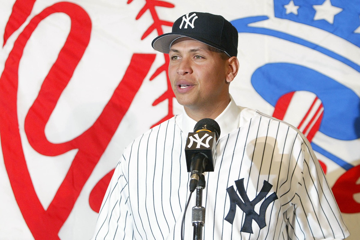 ヤンキース入団会見時のA・ロッド氏【写真：Aflo】