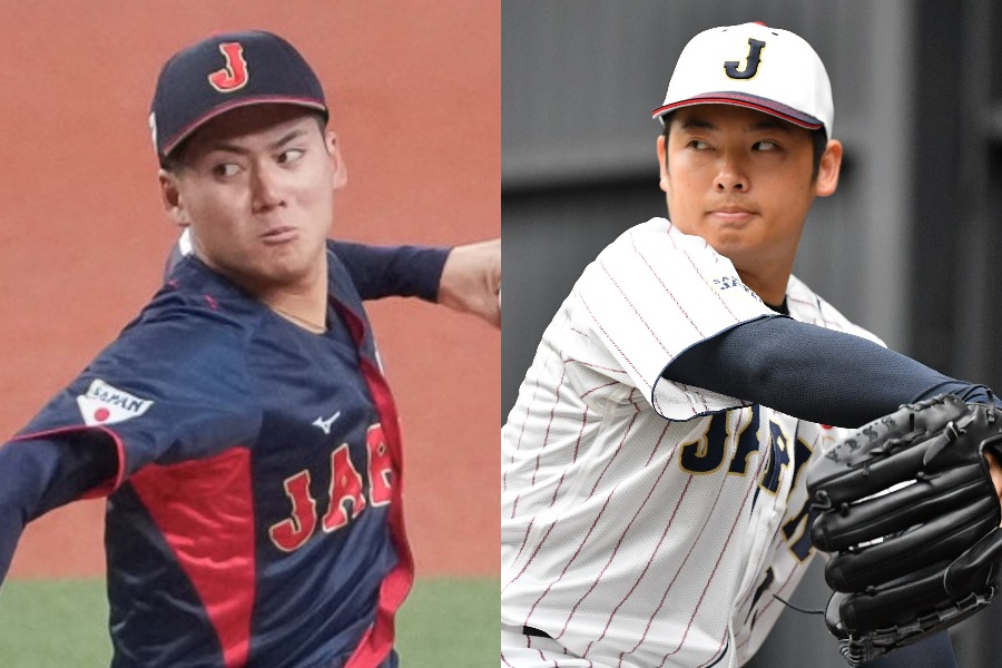 中日・金丸夢斗（左）とパドレス・松井裕樹【写真：小林靖】