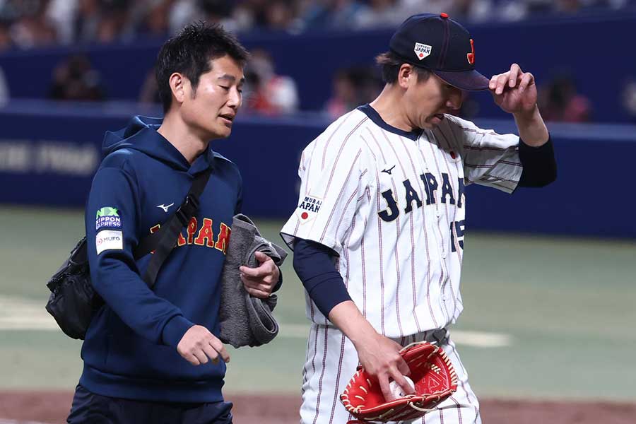 9回に登板も途中降板となった侍ジャパン・大勢【写真：加治屋友輝】