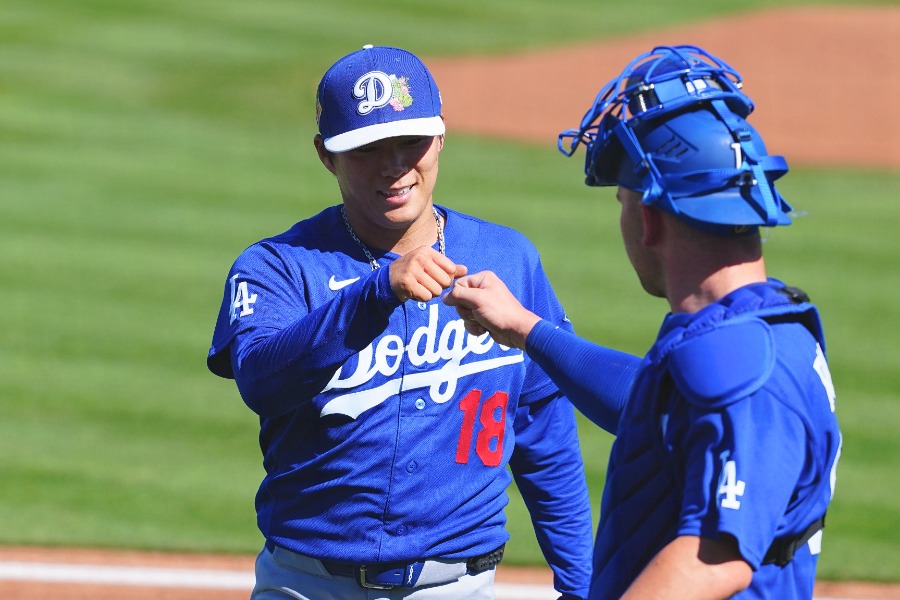 ジャイアンツ戦に先発したドジャース・山本由伸【写真：荒川祐史】