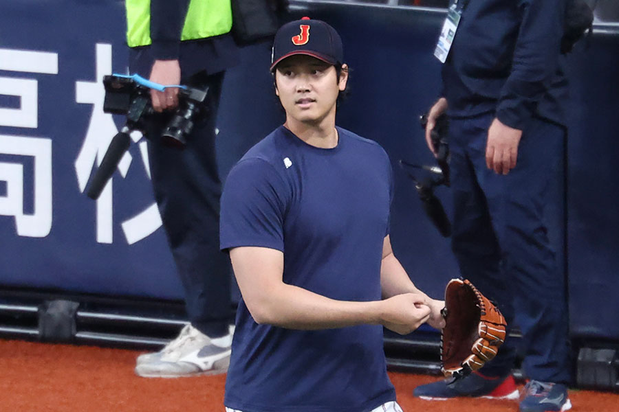 京セラドームで練習を行った侍ジャパン・大谷翔平【写真：加治屋友輝】