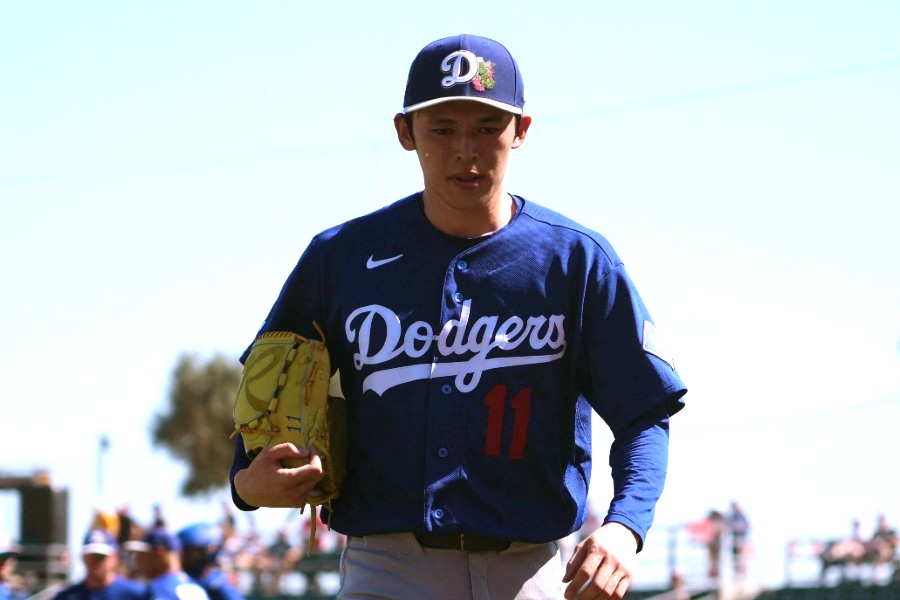 ガーディアンズ戦に登板したドジャース・佐々木朗希【写真：ロイター】