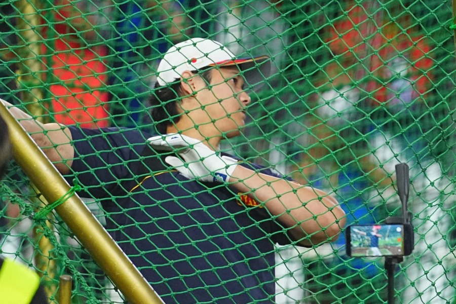 フリー打撃を行った侍ジャパン・大谷翔平【写真：荒川祐史】