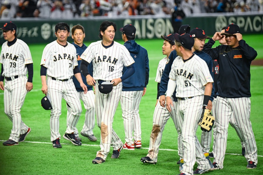 韓国戦に勝利した侍ジャパンナイン【写真：中戸川知世】