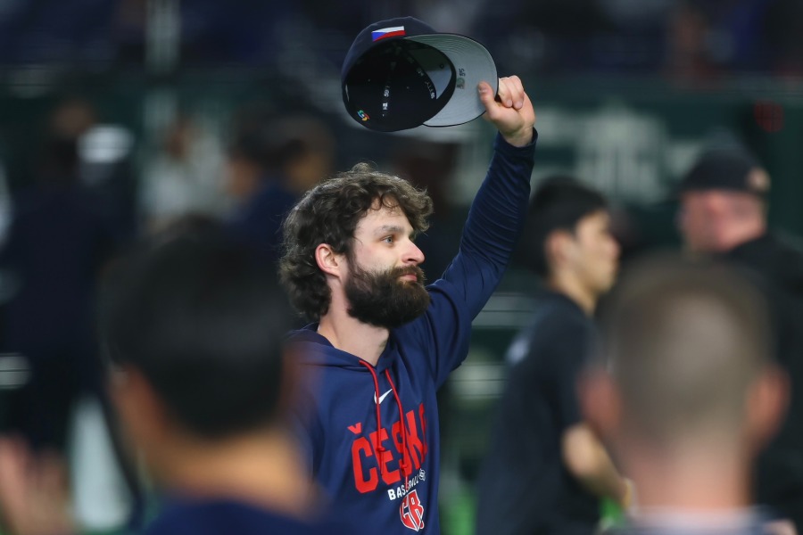 侍ジャパン戦で力投したチェコ代表のオンジェイ・サトリア【写真：加治屋友輝】