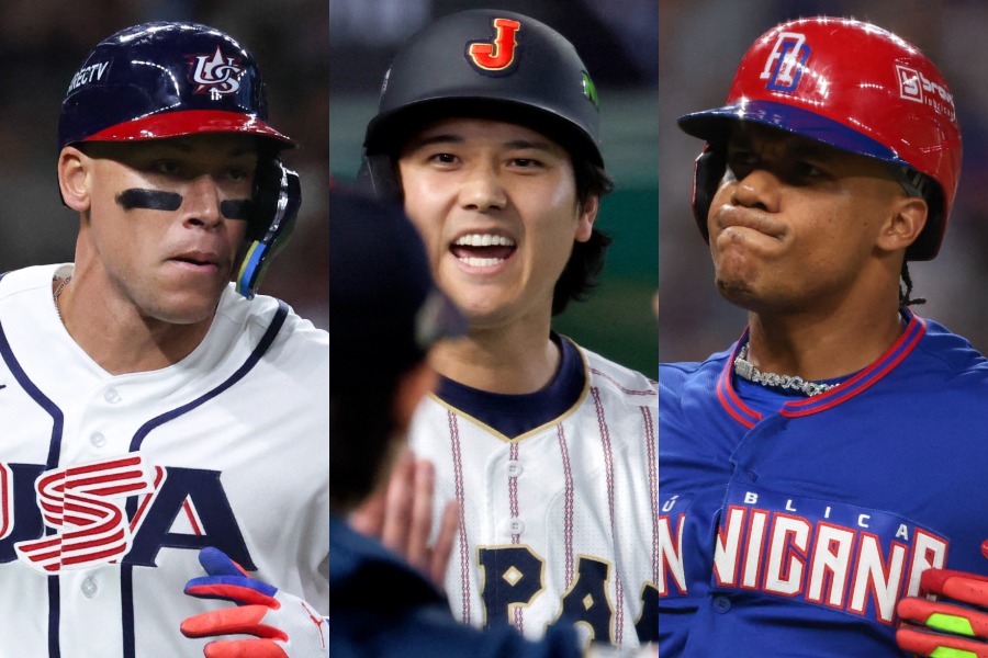 アーロン・ジャッジ、大谷翔平、フアン・ソト（左から）【写真：ロイター】