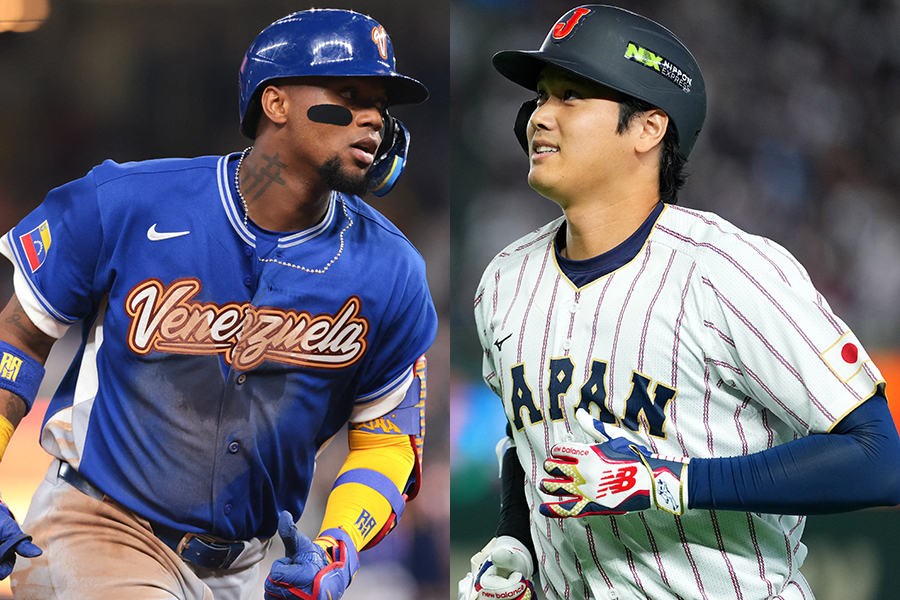 ベネズエラ代表のロナルド・アクーニャJr.（左）と侍ジャパン・大谷翔平【写真：ロイター、Getty Images】