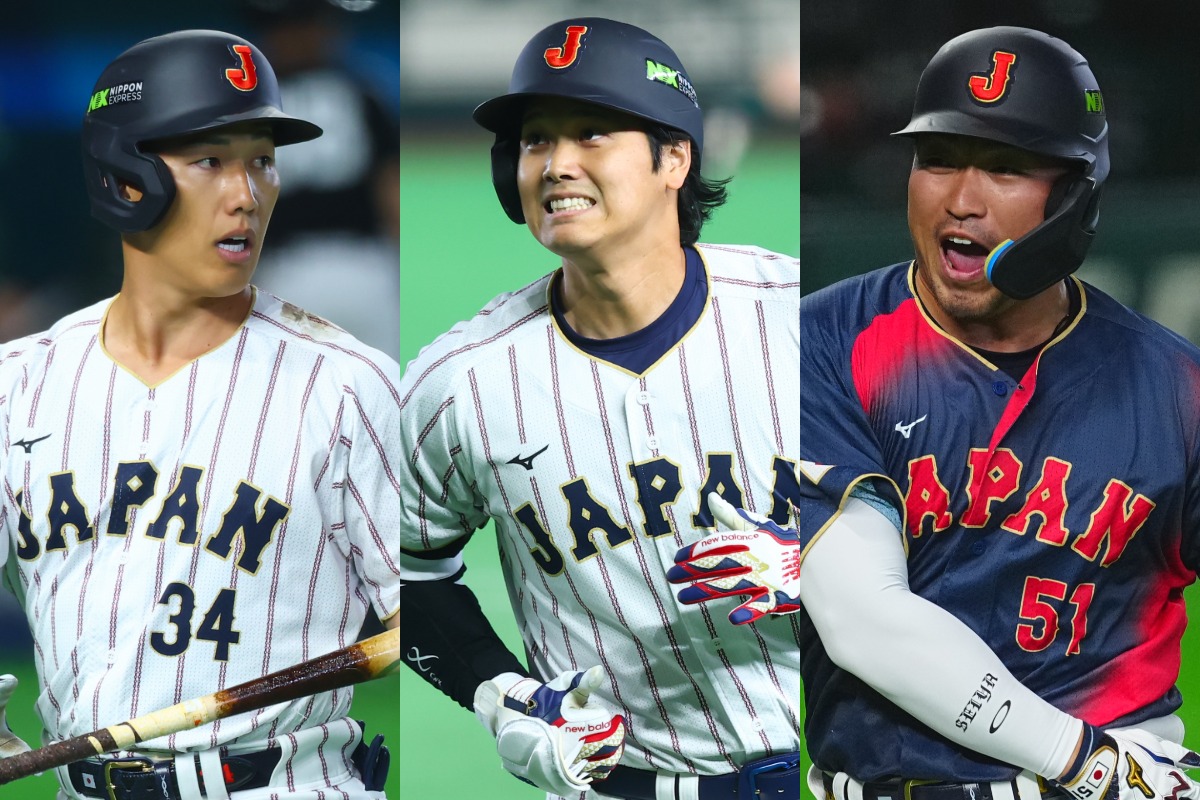 侍ジャパン・吉田正尚、大谷翔平、鈴木誠也（左から）【写真：荒川祐史、加治屋友輝】