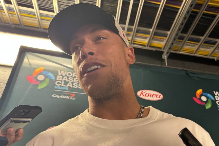 試合後、取材に応じた米国代表のアーロン・ジャッジ【写真：佐藤直子】