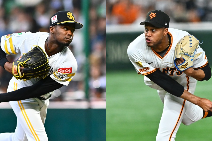 ソフトバンクのリバン・モイネロ(左)と巨人のライデル・マルティネス【写真:古川剛伊】