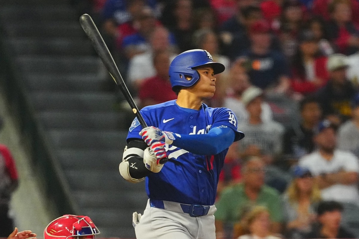 エンゼルス戦で適時打を放ったドジャース・大谷翔平【写真：荒川祐史】