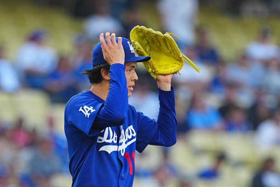 エンゼルス戦に登板したドジャース・佐々木朗希【写真：荒川祐史】