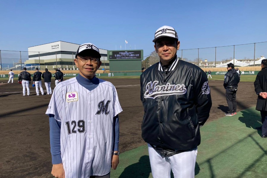宮崎県都城市 市長・池田宜永氏（左）とロッテ・サブロー監督【写真提供：都城市】