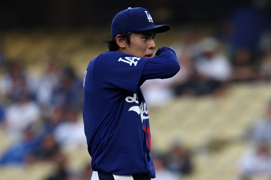 エンゼルス戦に登板したドジャース・佐々木朗希【写真：ロイター】