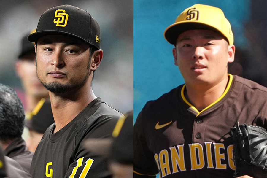 パドレス・ダルビッシュ有（左）と松井裕樹【写真：ロイター】