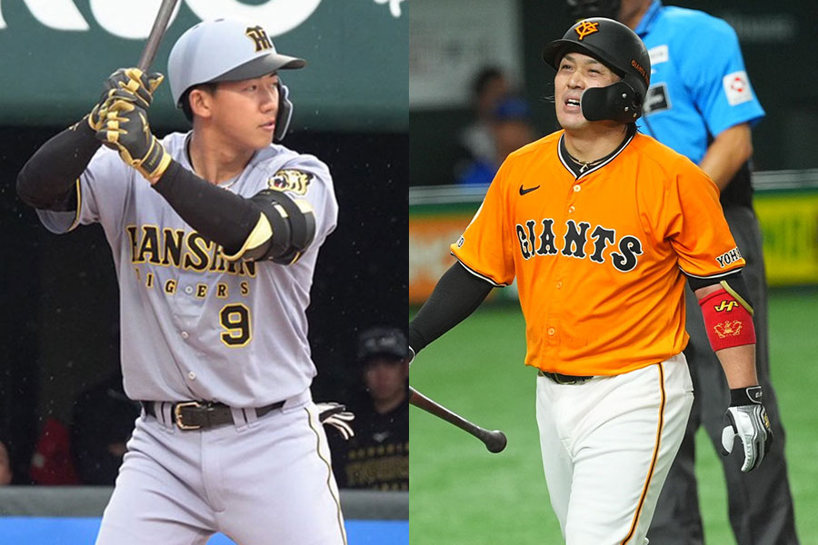 阪神・立石正広(左)と巨人・甲斐拓也【写真:竹村岳、小林靖】