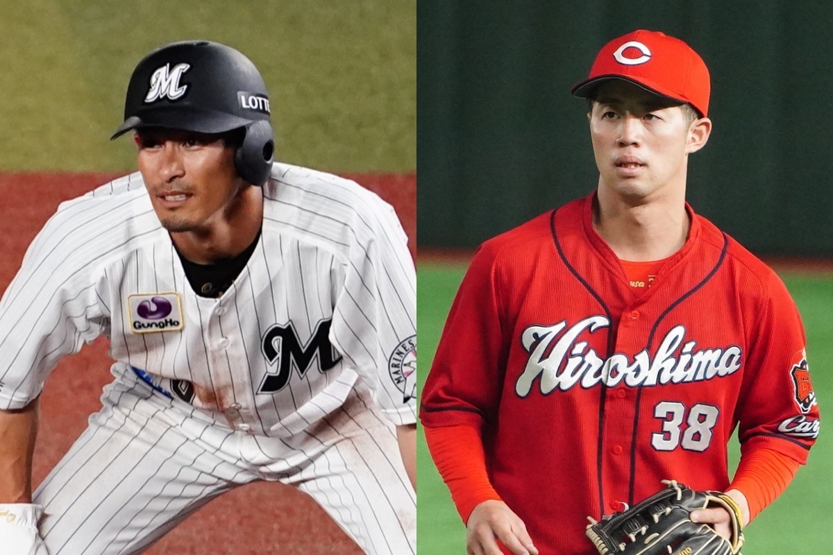 ロッテ時代の荻野（右）と広島時代の宇草【写真：荒川祐史】