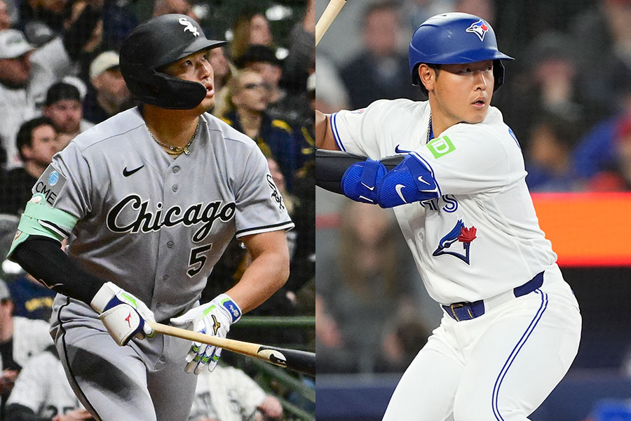 ホワイトソックス・村上宗隆(左)とブルージェイズ・岡本和真【写真:ロイター】