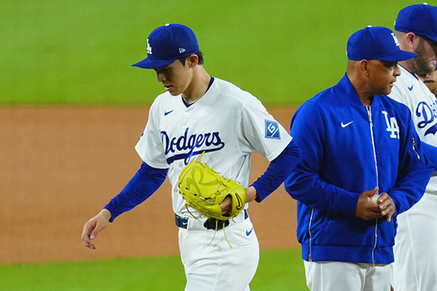 ガーディアンズ戦に登板したドジャース・佐々木朗希【写真:荒川祐史】