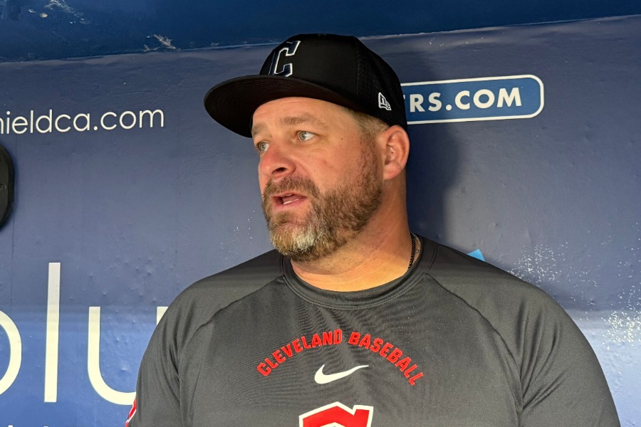 試合前の会見に臨んだガーディアンズのスティーブン・ボート監督【写真：小谷真弥】