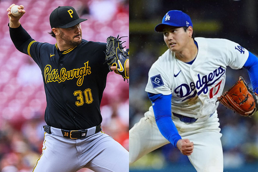 パイレーツのポール・スキーンズ（左）とドジャース・大谷翔平【写真：ロイター、荒川祐史】