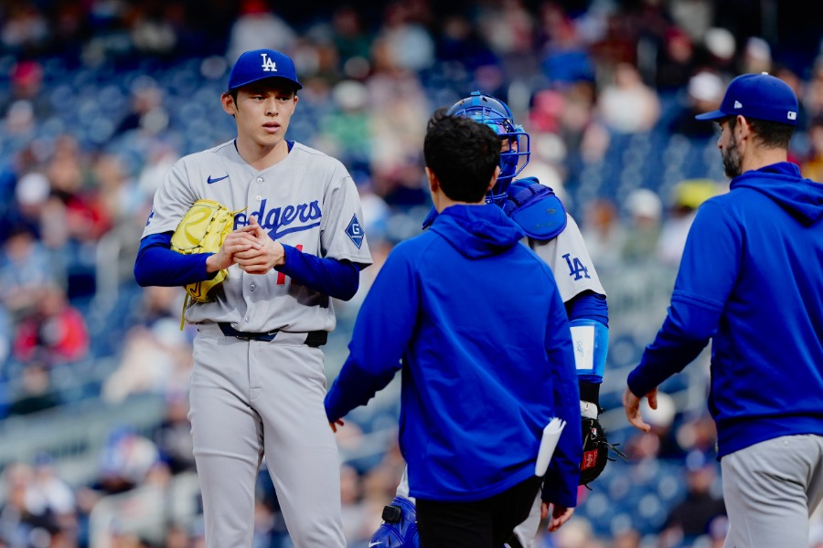 ナショナルズ戦に先発したドジャース・佐々木朗希【写真：黒澤崇】