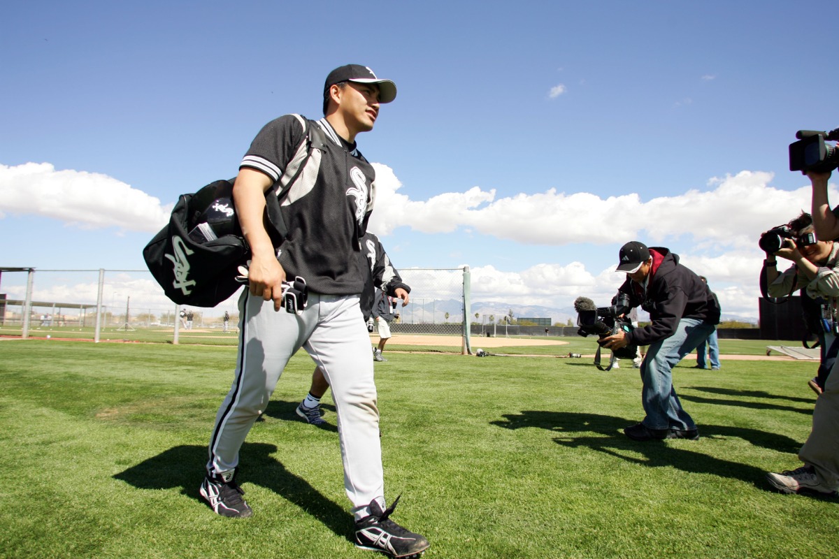 2005年、ホワイトソックスで初のスプリングトレーニングに臨む井口氏【写真：アフロ】