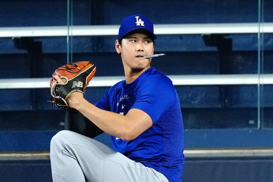 7日(日本時間8日)に調整を行ったドジャース・大谷翔平【写真:黒澤崇】