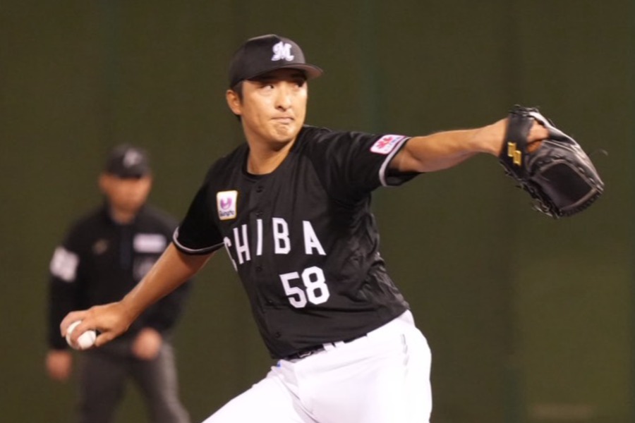 西武戦に登板したロッテ・河村説人【写真：岡部直樹】