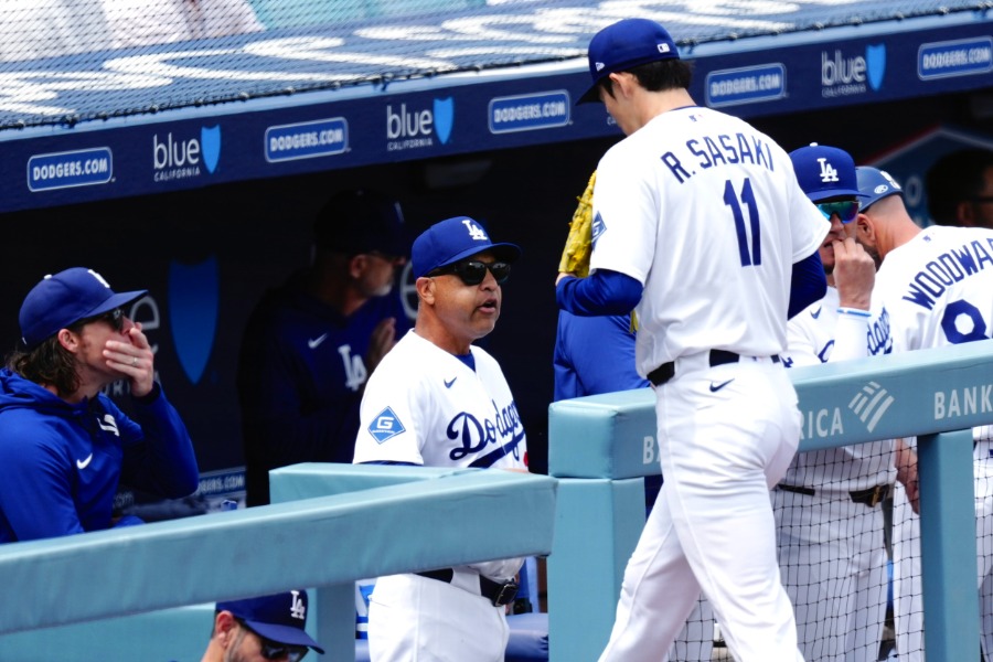 レンジャーズ戦に先発したドジャース・佐々木朗希【写真:黒澤崇】