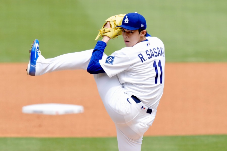 レンジャーズ戦に先発したドジャース・佐々木朗希【写真：黒澤崇】