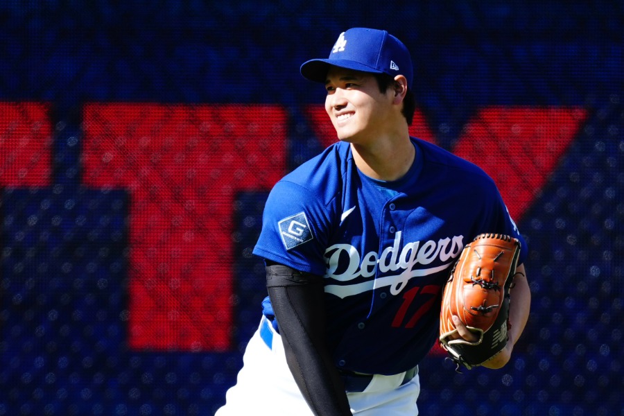 試合前、練習するドジャース・大谷翔平【写真:黒澤崇】