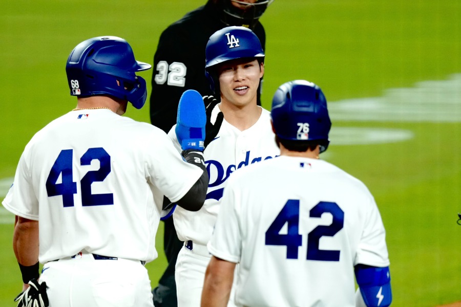メッツ戦で2ランを放ったドジャースのキム・ヘソン【写真：黒澤崇】