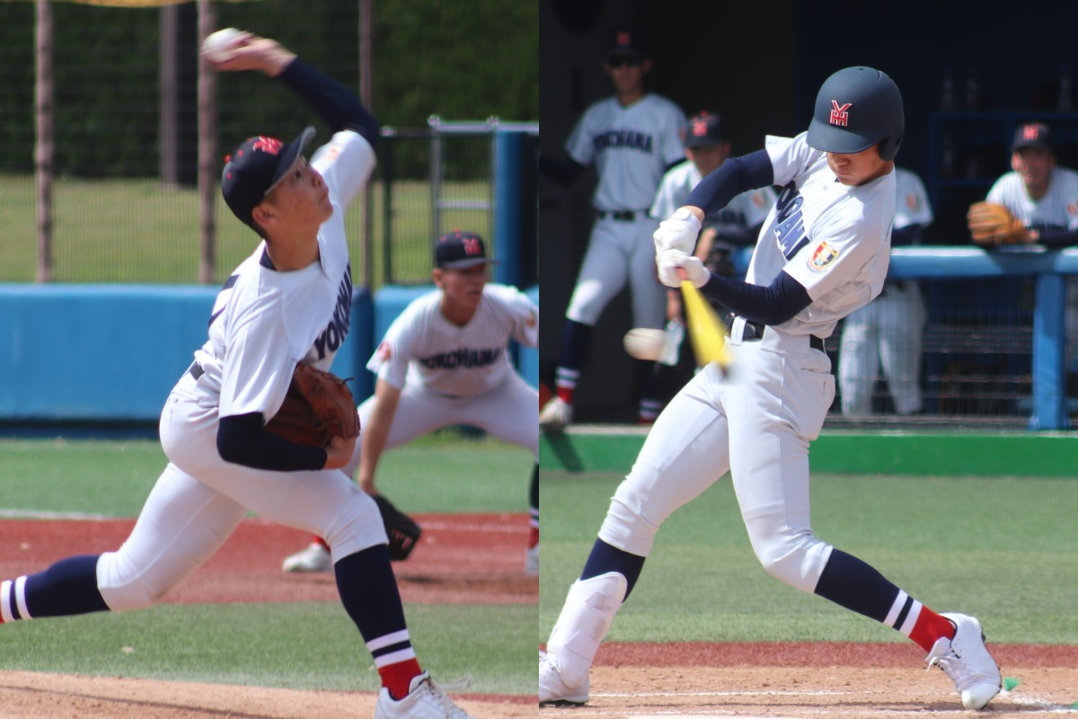 春季神奈川大会の初戦で躍動した横浜の2年生左腕・中嶋海人（左）と1年生の畠山颯志【写真：大利実】