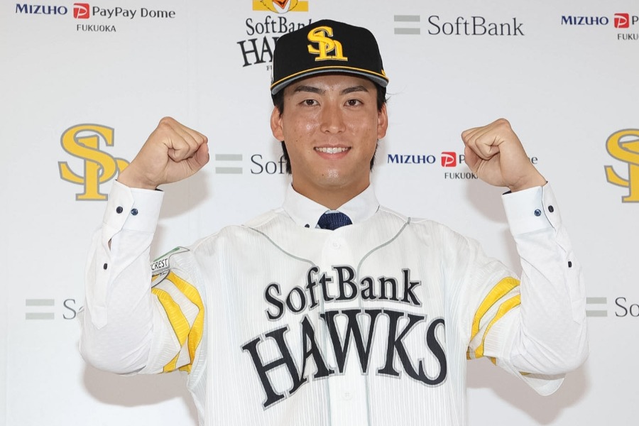 会見に臨んだソフトバンク・大竹風雅【写真：栗木一考】