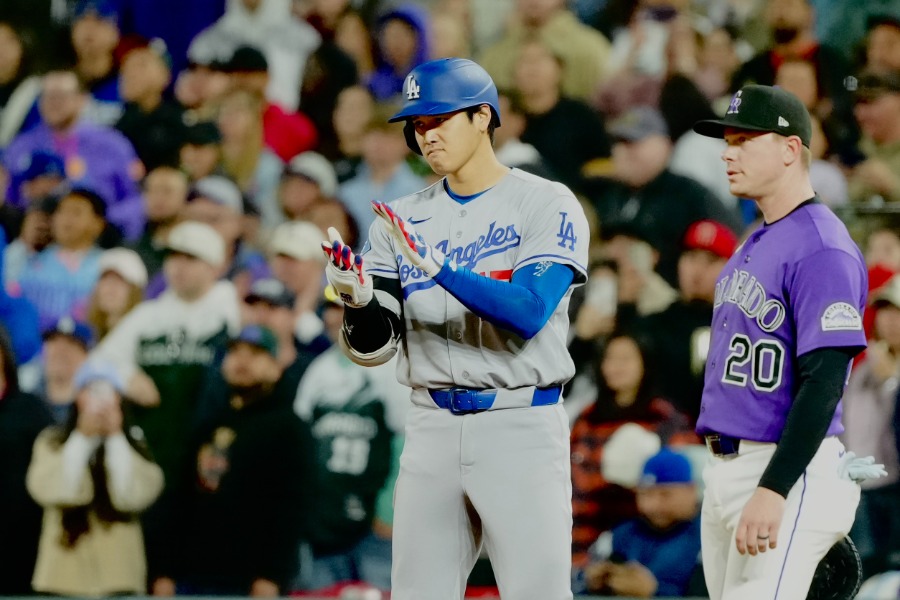 出塁記録を50試合に伸ばしたドジャース・大谷翔平【写真：黒澤崇】