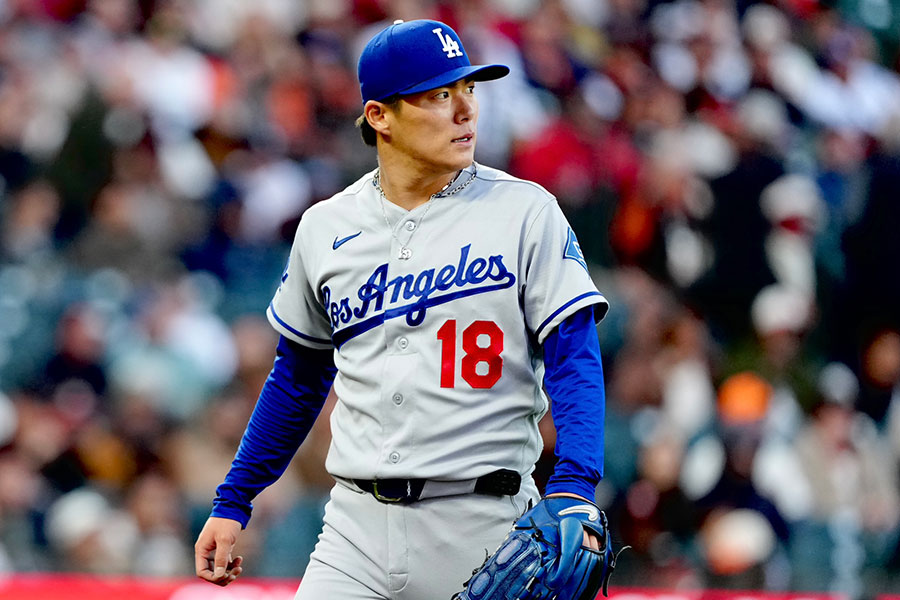 ジャイアンツ戦に先発したドジャース・山本由伸【写真：黒澤崇】