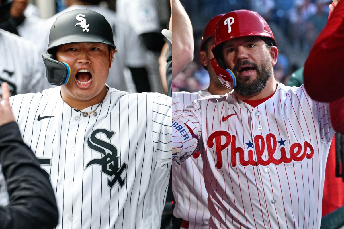 ホワイトソックス・村上宗隆（左）とフィリーズのカイル・シュワーバー【写真：ロイター】
