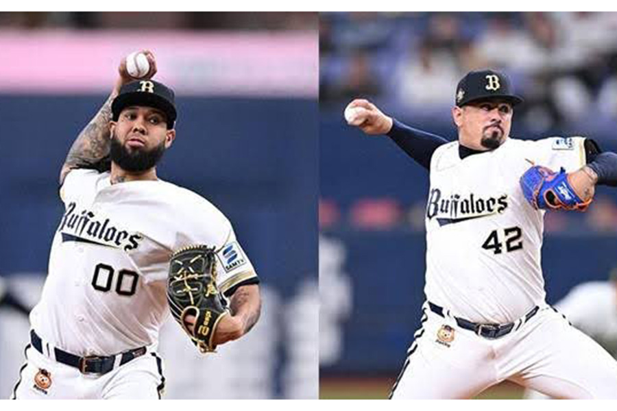 オリックスのアンダーソン・エスピノーザ（左）とアンドレス・マチャド【写真：球団提供】