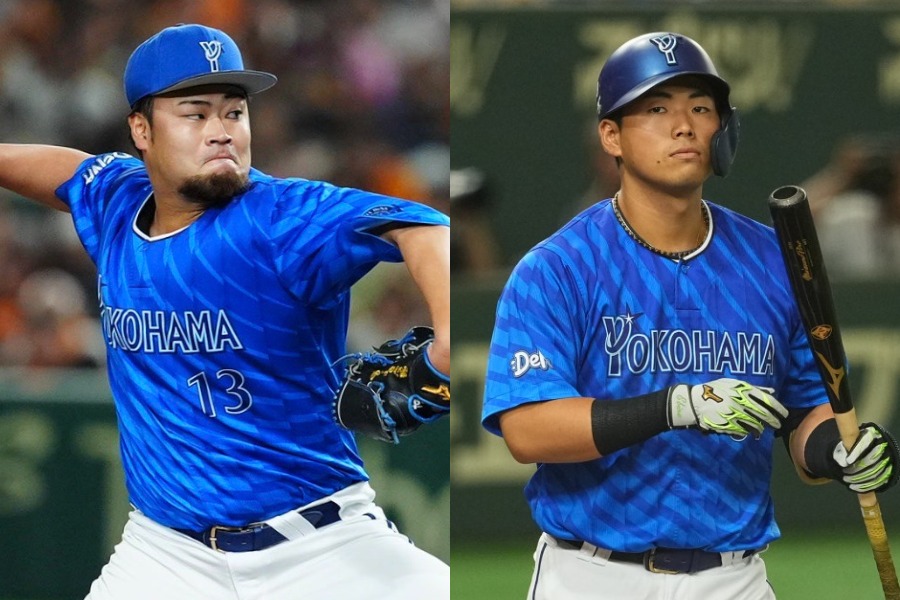 DeNA・伊勢大夢（左）と蝦名達夫【写真：小林靖】