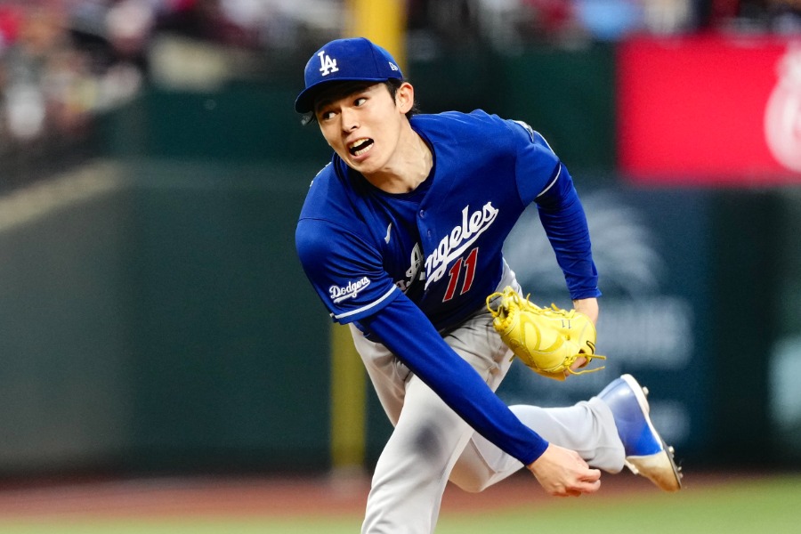 カージナルス戦に登板したドジャース・佐々木朗希【写真：黒澤崇】