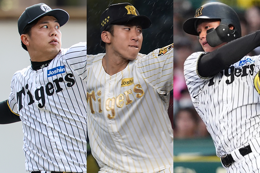 阪神・才木浩人、茨木秀俊、森下翔太（左から）【写真：小林靖、加治屋友輝、産経新聞社】