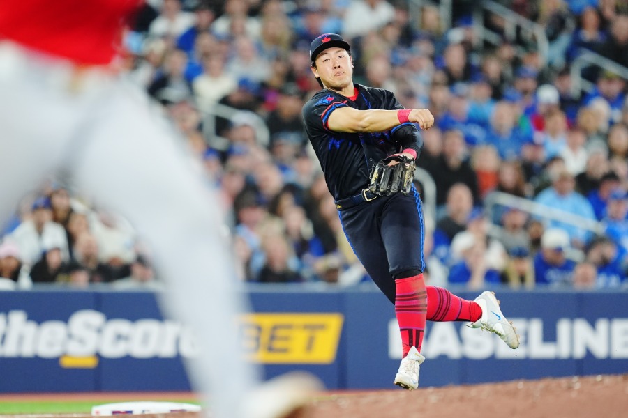 エンゼルス戦で好守を見せたBジェイズ・岡本和真【写真：アフロ】