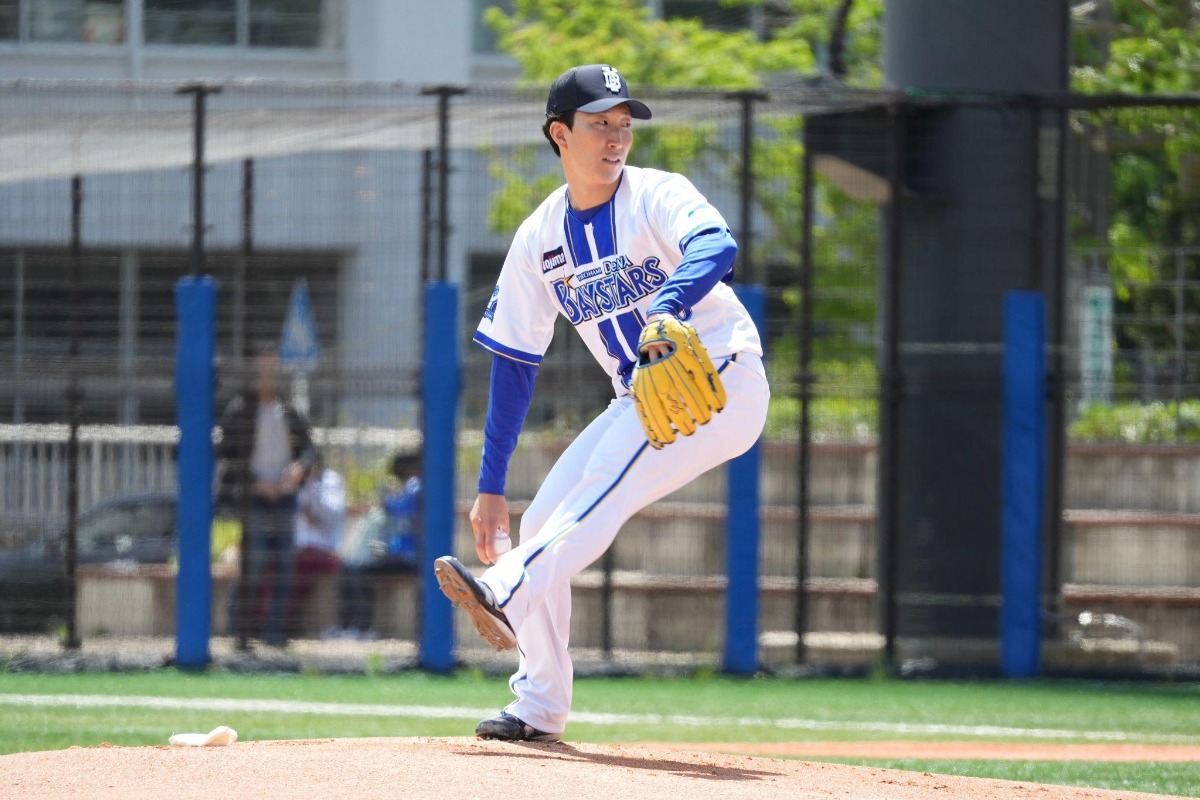 右肩手術後初めての「ライブBP」に登板したDeNAの大貫晋一【写真：町田利衣】