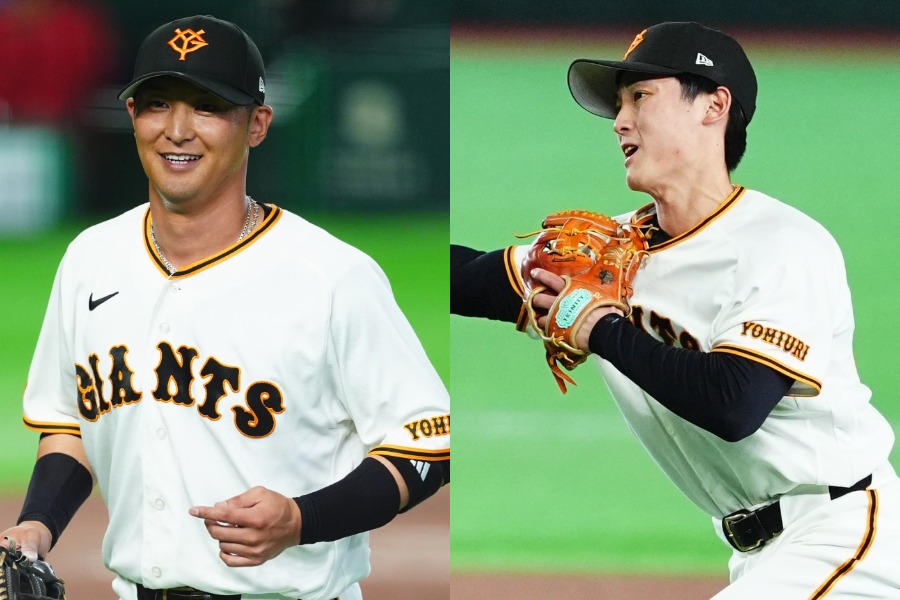 巨人・吉川尚輝（左）と浦田俊輔【写真：小林靖】